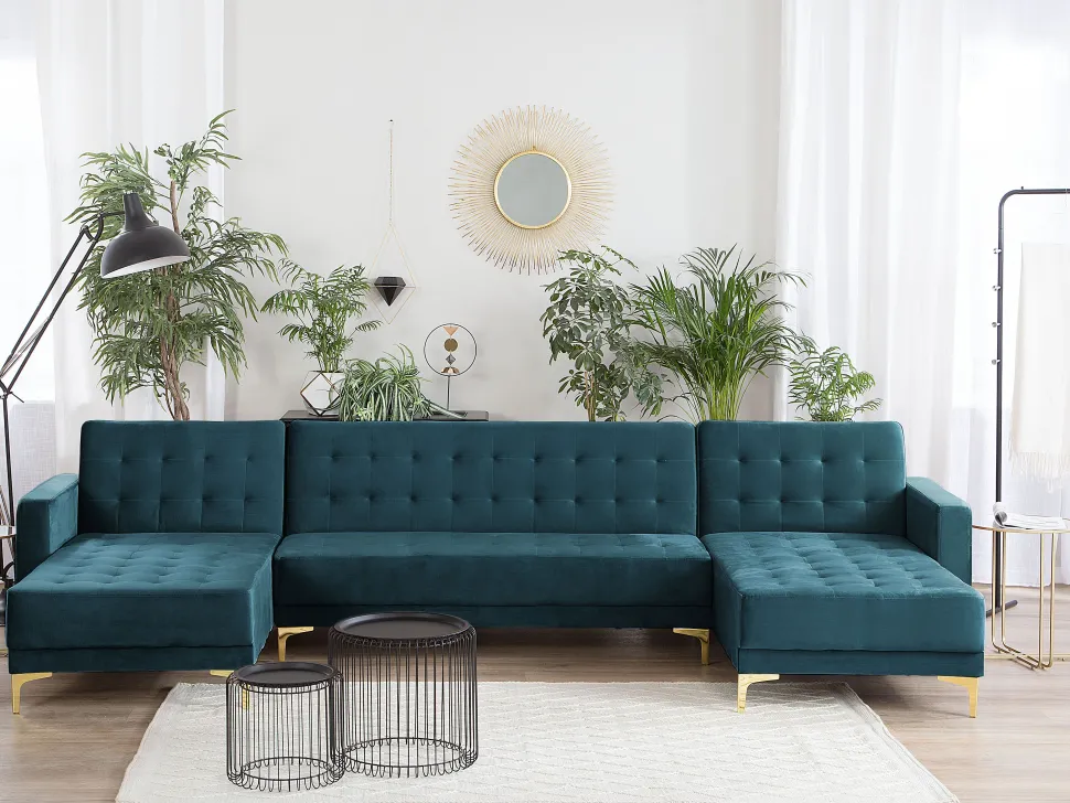 5 Seater U-Shaped Modular Velvet Sofa Teal Aberdeen