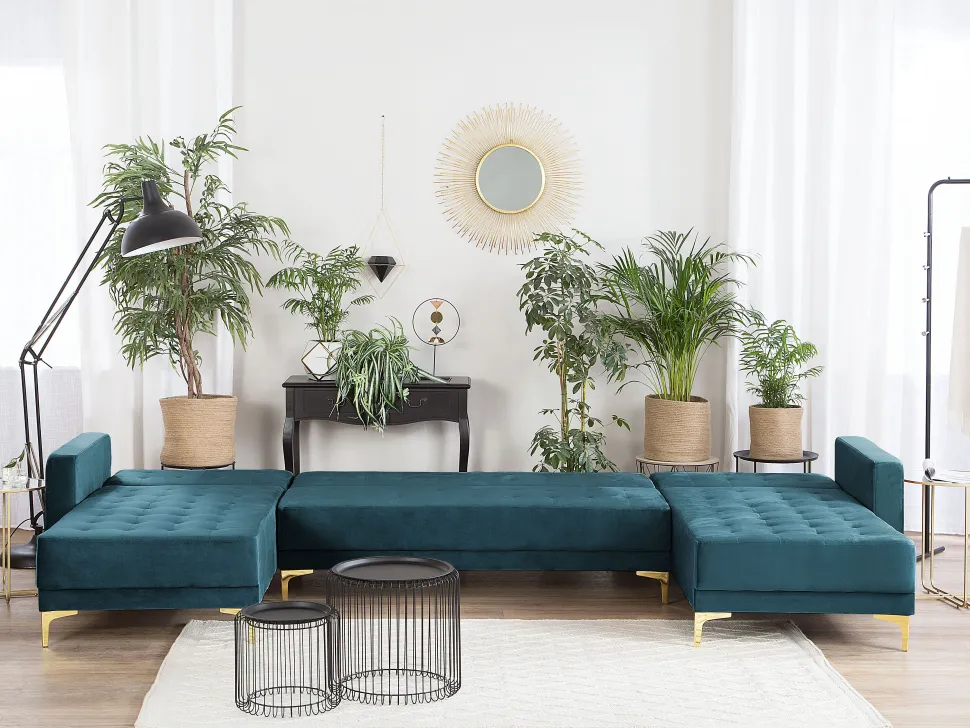 5 Seater U-Shaped Modular Velvet Sofa Teal Aberdeen