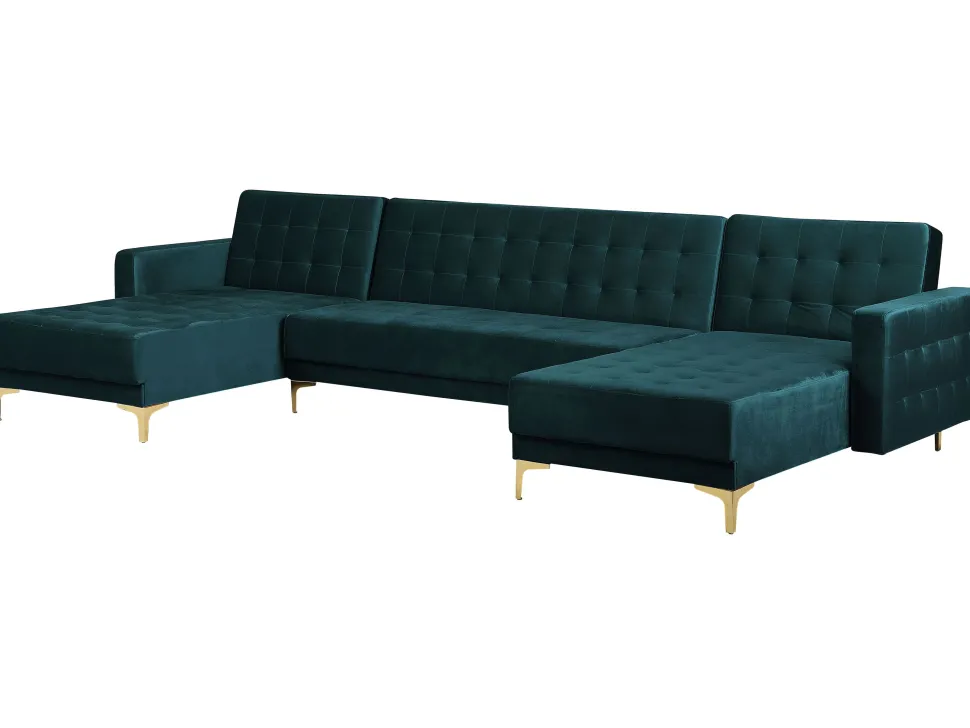 5 Seater U-Shaped Modular Velvet Sofa Teal Aberdeen
