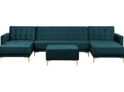 5 Seater U-Shaped Modular Velvet Sofa With Ottoman Teal Aberdeen