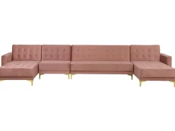 6 Seater U-Shaped Modular Velvet Sofa Pink Aberdeen