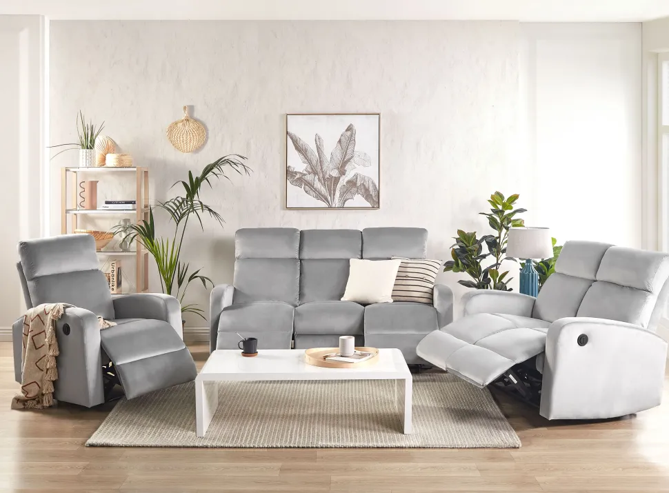 2 Seater Velvet Electric Recliner Sofa Light Grey Verdal