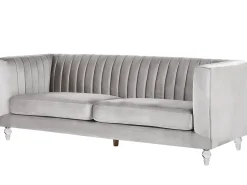 3 Seater Velvet Fabric Sofa Light Grey Arvika