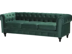 3 Seater Velvet Fabric Sofa Green Chesterfield