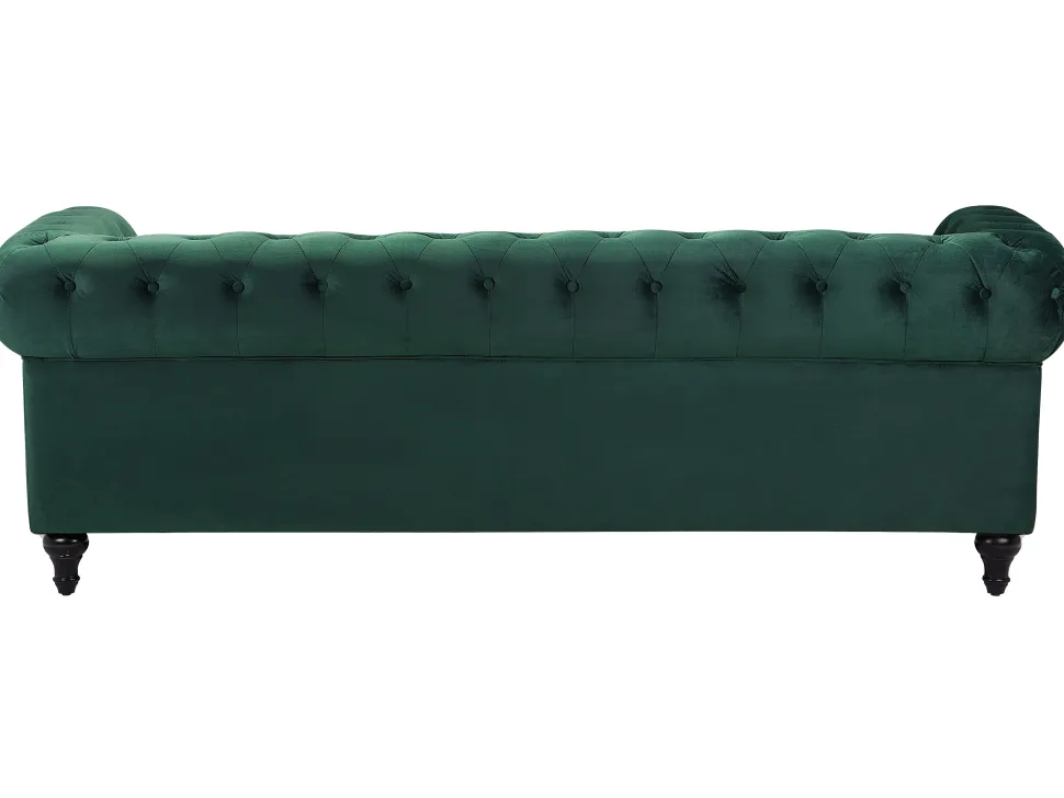3 Seater Velvet Fabric Sofa Green Chesterfield