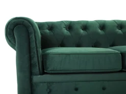 3 Seater Velvet Fabric Sofa Green Chesterfield