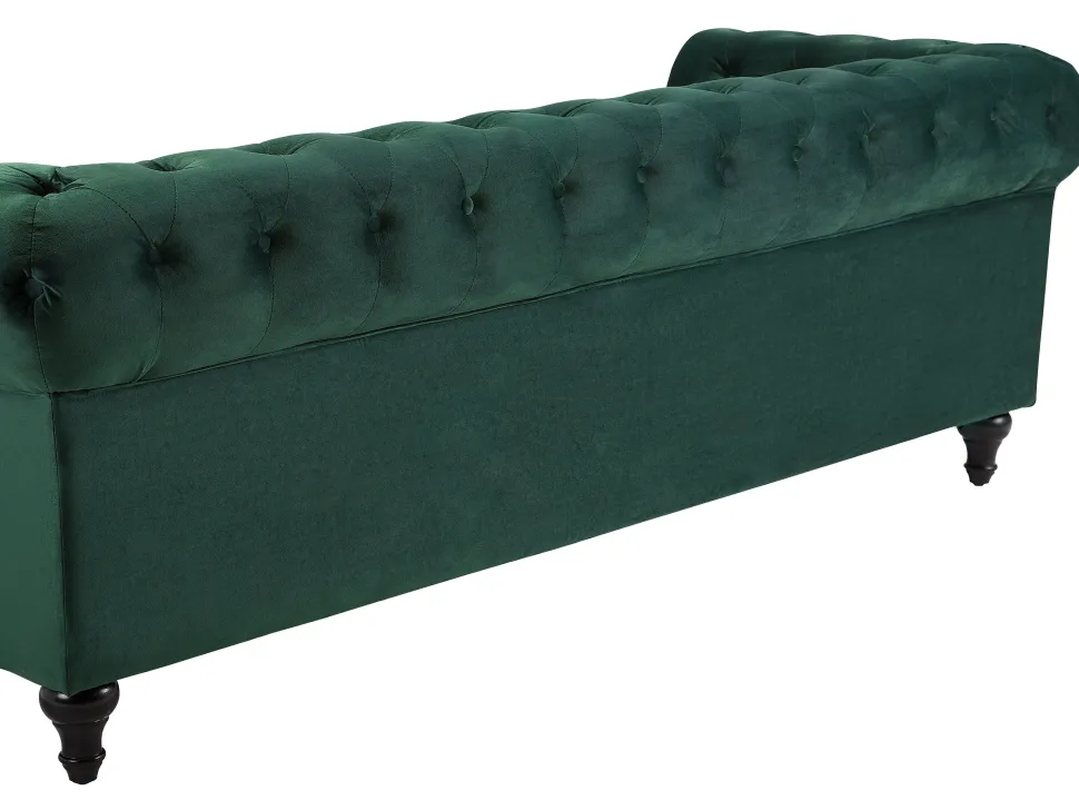 3 Seater Velvet Fabric Sofa Green Chesterfield