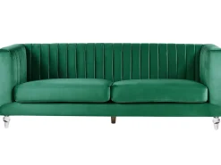 3 Seater Velvet Fabric Sofa Green Arvika