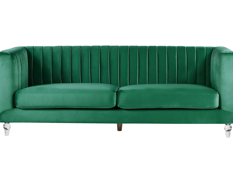 3 Seater Velvet Fabric Sofa Green Arvika
