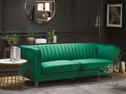 3 Seater Velvet Fabric Sofa Green Arvika