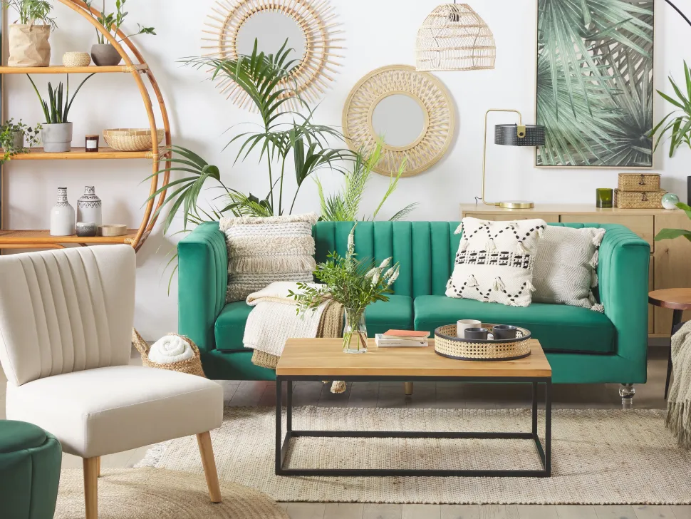 3 Seater Velvet Fabric Sofa Green Arvika