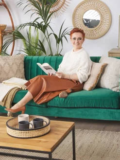 3 Seater Velvet Fabric Sofa Green Arvika