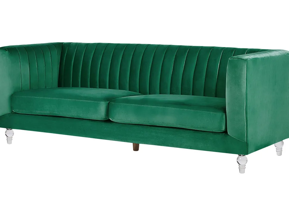 3 Seater Velvet Fabric Sofa Green Arvika