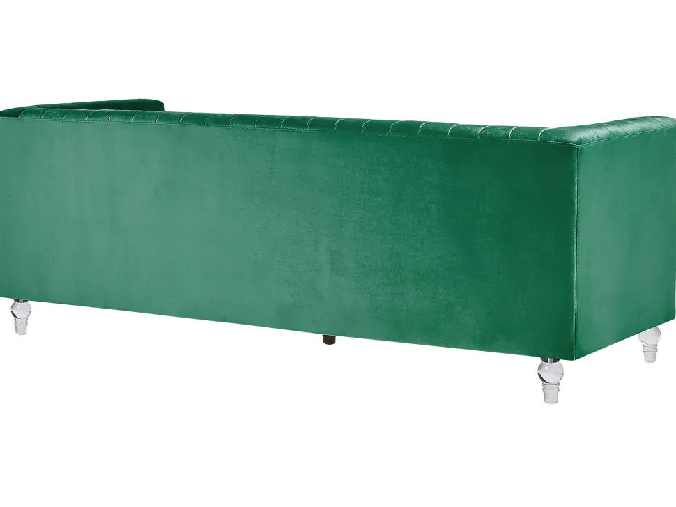 3 Seater Velvet Fabric Sofa Green Arvika