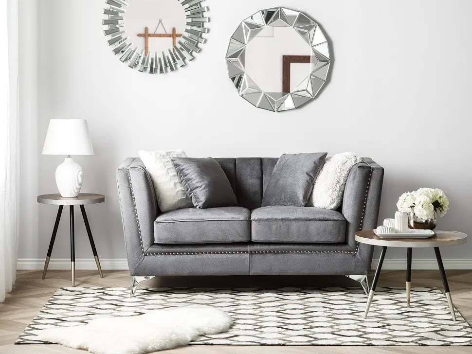 2 Seater Velvet Fabric Sofa Grey Gaula