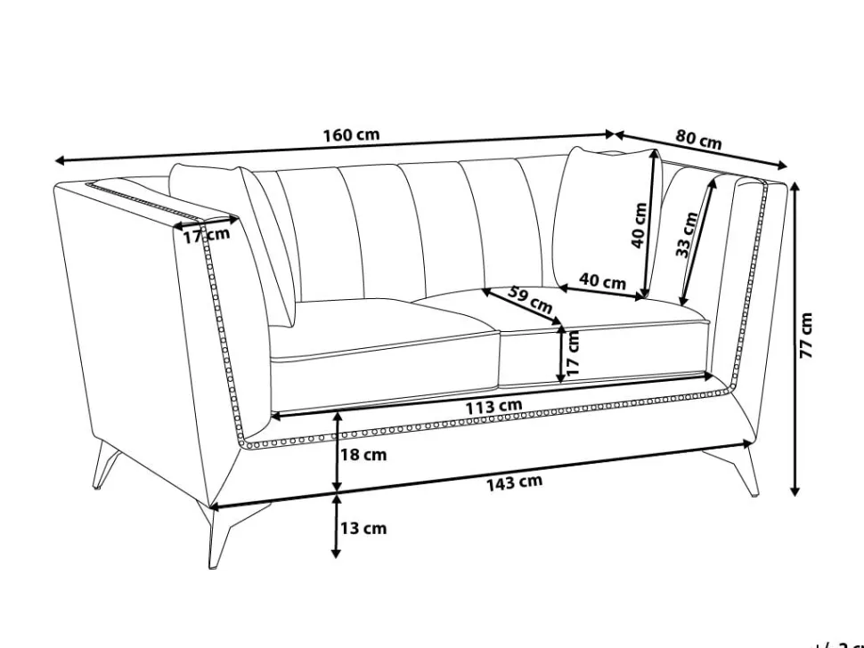 2 Seater Velvet Fabric Sofa Grey Gaula