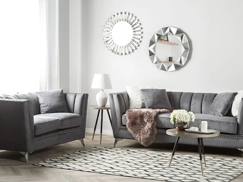 2 Seater Velvet Fabric Sofa Grey Gaula