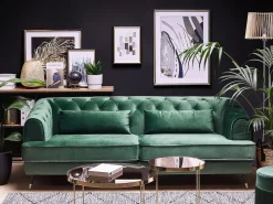 3 Seater Velvet Fabric Sofa Green Sletta