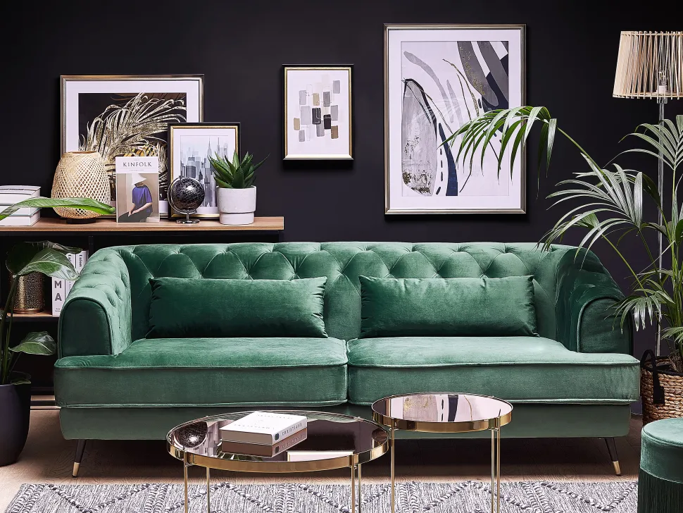 3 Seater Velvet Fabric Sofa Green Sletta