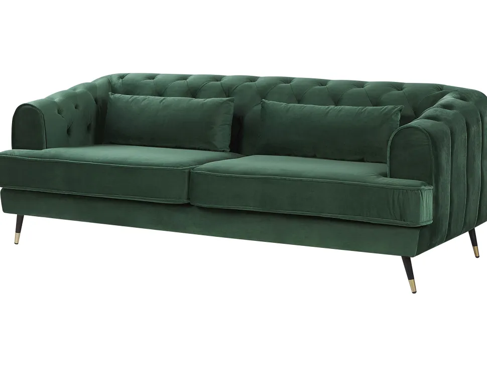3 Seater Velvet Fabric Sofa Green Sletta