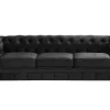 3 Seater Velvet Fabric Sofa Black Chesterfield