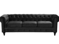 3 Seater Velvet Fabric Sofa Black Chesterfield