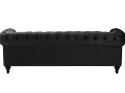 3 Seater Velvet Fabric Sofa Black Chesterfield