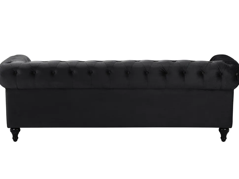 3 Seater Velvet Fabric Sofa Black Chesterfield