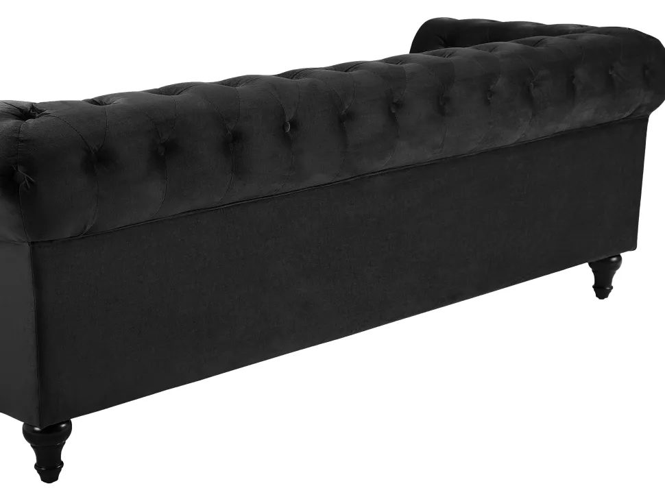 3 Seater Velvet Fabric Sofa Black Chesterfield