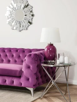 3 Seater Velvet Fabric Sofa Purple Sotra