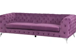 3 Seater Velvet Fabric Sofa Purple Sotra