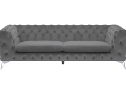 3 Seater Velvet Fabric Sofa Grey Sotra