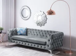 3 Seater Velvet Fabric Sofa Grey Sotra