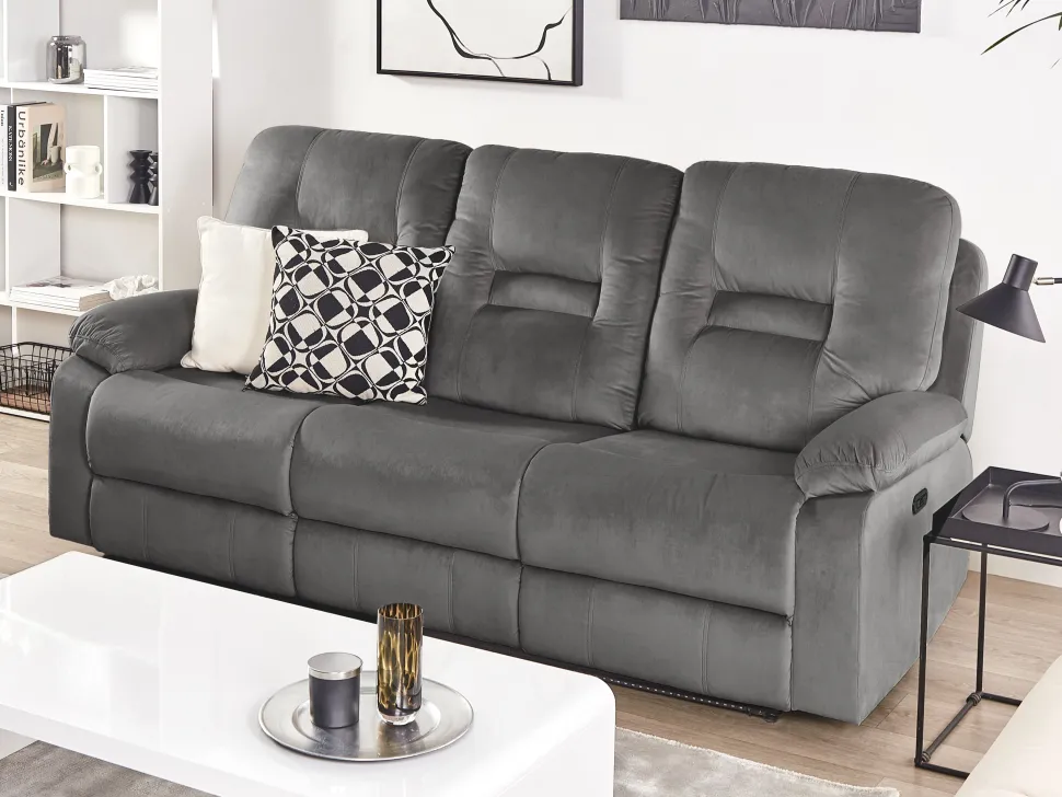 3 Seater Velvet Led Electric Recliner Sofa With Usb Port Grey Bergen
