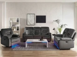 3 Seater Velvet Led Electric Recliner Sofa With Usb Port Grey Bergen