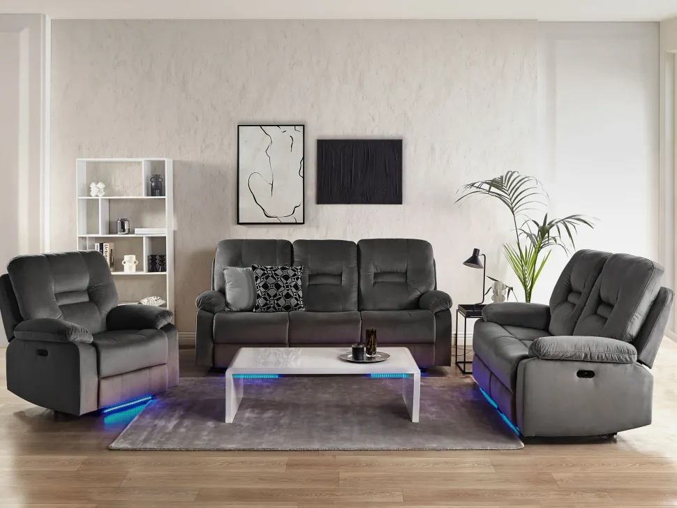 3 Seater Velvet Led Electric Recliner Sofa With Usb Port Grey Bergen