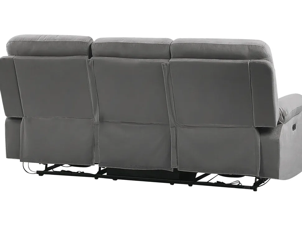 3 Seater Velvet Led Electric Recliner Sofa With Usb Port Grey Bergen