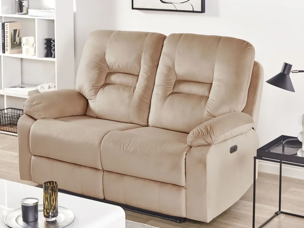 2 Seater Velvet Led Electric Recliner Sofa With Usb Port Beige Bergen
