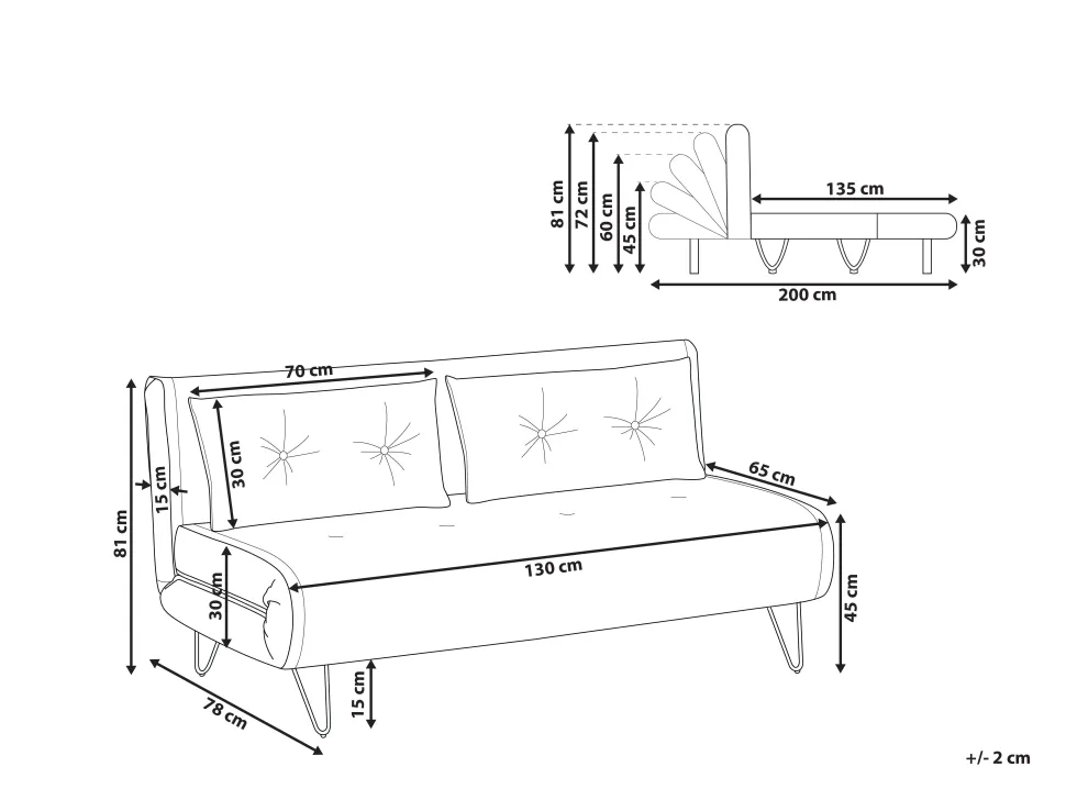 2 Seater Velvet Sofa Bed Black Vestfold