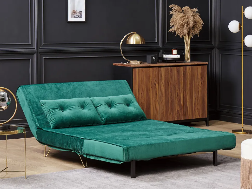 2 Seater Velvet Sofa Bed Dark Green Vestfold