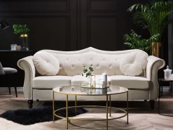 3 Seater Velvet Sofa Beige Skien