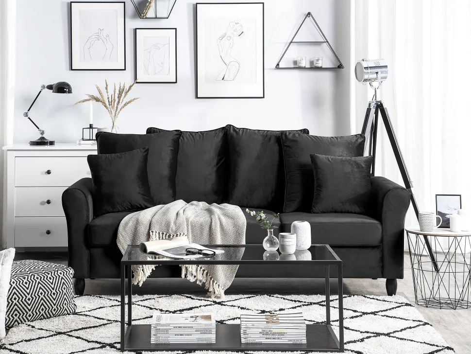 3 Seater Velvet Sofa Black Bornholm
