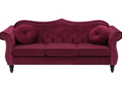 3 Seater Velvet Sofa Burgundy Skien