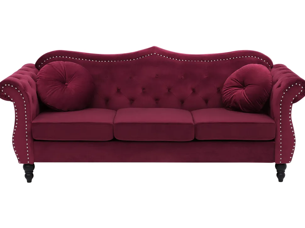3 Seater Velvet Sofa Burgundy Skien