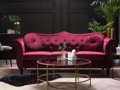 3 Seater Velvet Sofa Burgundy Skien