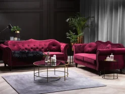 3 Seater Velvet Sofa Burgundy Skien