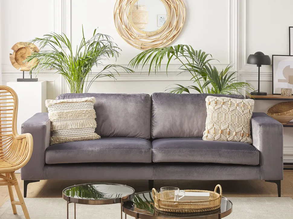 3 Seater Velvet Sofa Dark Grey Vadstena