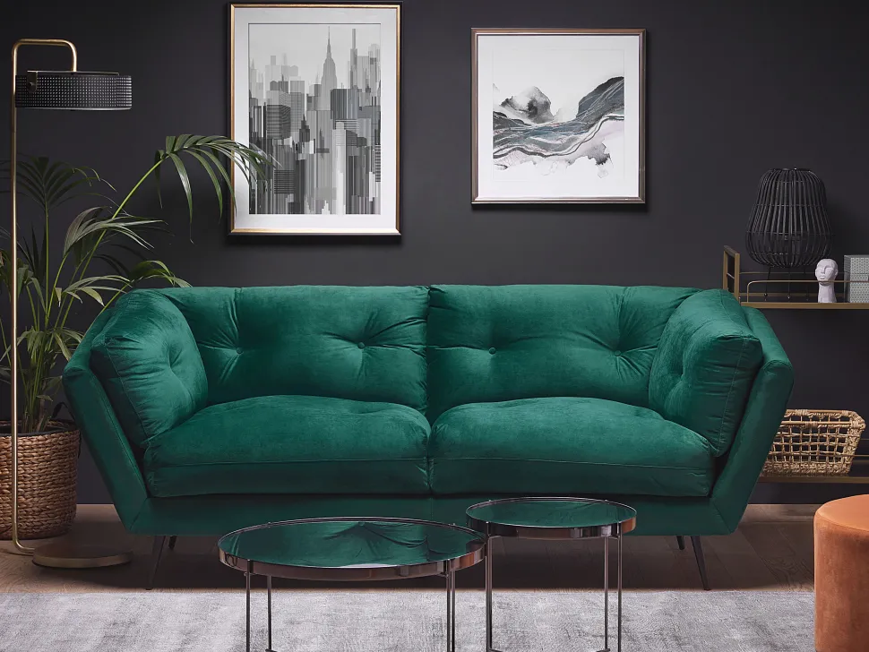 3 Seater Velvet Sofa Green Lenvik