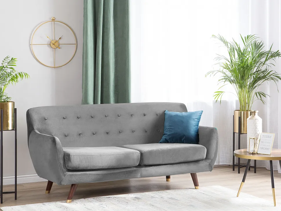 3 Seater Velvet Sofa Grey Bodo