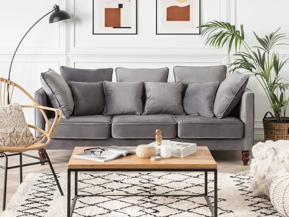 3 Seater Velvet Sofa Grey Fenstad